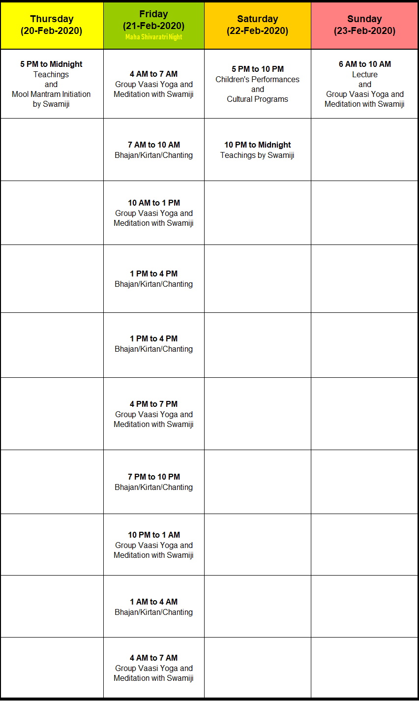 Maha Shivaratri-2020 Schedule Highlights